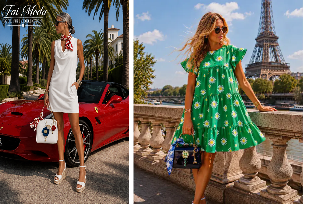 Woman by Ferrari; another in green by Eiffel
