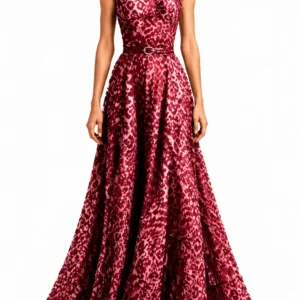 Pink Leopard Chiffon Maxi Dress With Halter Top Style